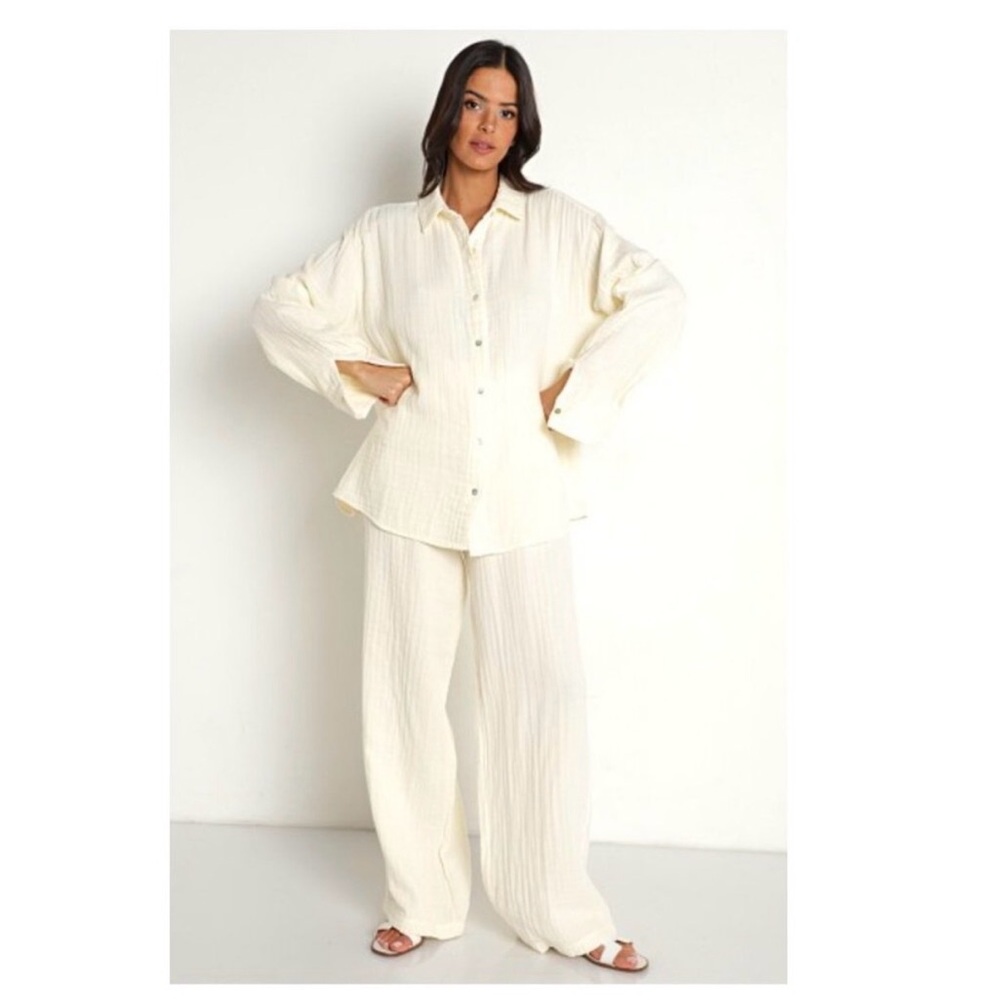 DONNI. Bubble Pant and Shirt Set, Cream, Size XS/Small
